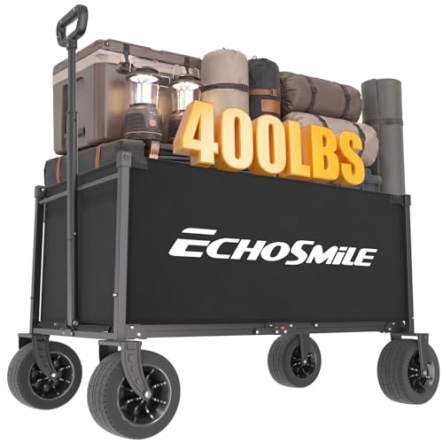 EchoSmile Collapsible Wagon Cart, Heavy Duty 400lbs Capacity, Black - color: Black