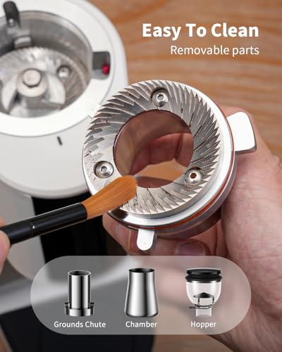 SHARDOR 64mm Flat Burr Coffee Grinder, 100 Settings, Anti-Static, White - color: White