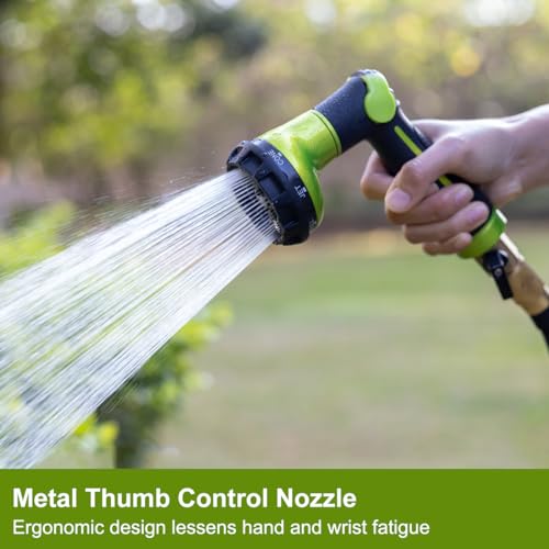 FANHAO Garden Hose Nozzle Heavy Duty, 100% Metal Water Hose Sprayer with 8 Spray Patterns, High Pressure Spray Nozzle Thumb Control On Off Valve for Lawn & Plant Watering, Car & Pet Washing - Green - color: Green