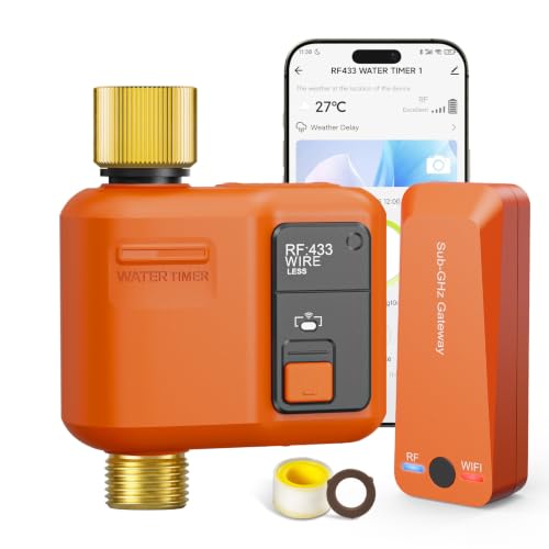 WiFi Water Timer for Garden Hose, Smart Sprinkler Timer with 984ft Long Range, Strong Wall Penetration, APP & Remote Control, Voice Control, Rain Delay, Manual Mode, Watering System - size: 1 Outlet- Brass