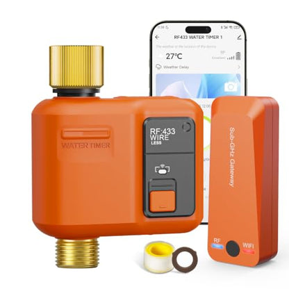 WiFi Water Timer for Garden Hose, Smart Sprinkler Timer with 984ft Long Range, Strong Wall Penetration, APP & Remote Control, Voice Control, Rain Delay, Manual Mode, Watering System - size: 1 Outlet- Brass