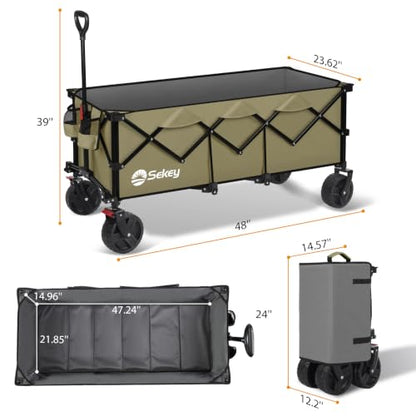 Sekey 300L Extended Collapsible Wagon, 660 lb Capacity, 48 in Long - color: Khaki