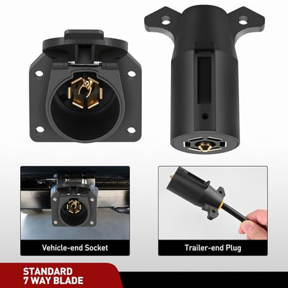 Nilight 7 Way Round RV Blade Wiring Connect Combo with Mounting Bracket - color: 7Pin Male & Female Plug