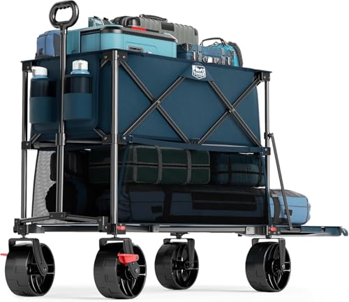 Timber Ridge 400L Folding Double Decker Wagon with Brakes, 54" Extra Long - color: Blue, size: Double Decker