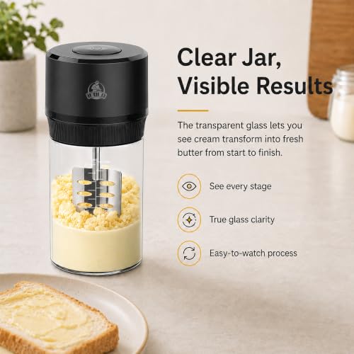 IFOLO One-Touch Electric Butter Churner with Borosilicate Jar - color: Clear