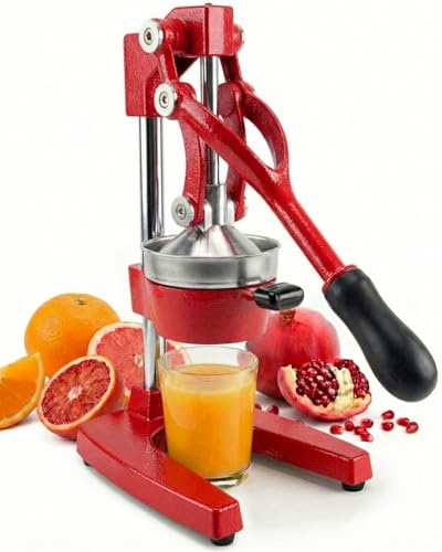 Eurolux Ultra-Premium Cast Iron Juicer | Extra-Large, Heavy Duty, Commercial Grade, Stainless Steel Manual Hand Press Citrus Squeezer For Fresh Orange Juice, Pomegranate, Lemon, and Much More (Red) - color: Red