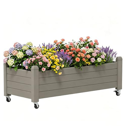 Raised Garden Bed with Wheels, Rolling Resin Planter Box, Gray - color: Gray, size: 13.3" H