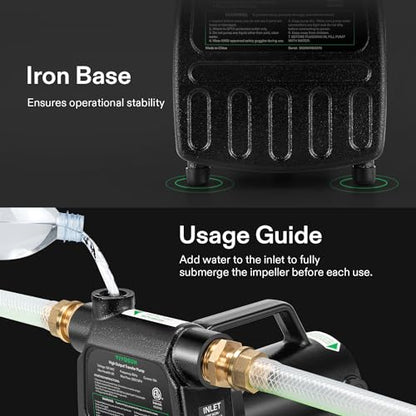 VIVOSUN 1HP Water Transfer Pump, 2700GPH Cast Iron Casing Utility Pump - size: 16"×8"-2700 with ON/OFF Switch