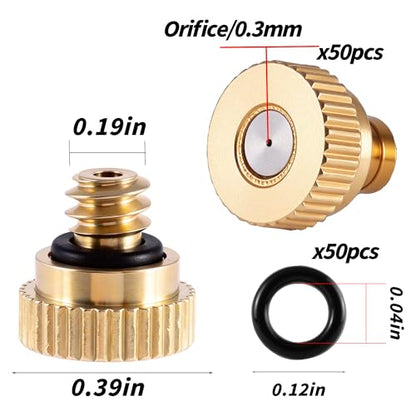 50 Pack Brass Misting Nozzles with 50Pc Misting Nozzles O Ring - size: 50pc 0.3mm-Misting Nozzle With O Ring