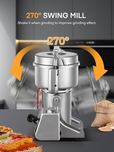 Electric Grain Mill for Flour 2500g, Flour Mill Swing 3850W, Upgrade Stainless Steel Flour Mill, High-speed Spice Herb, Commercial Superfine Machine, Dry Cereals Pulverizer