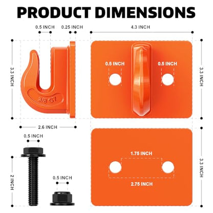 AUTOBOTS Tractor Bucket Hooks 3/8" Bolt On Chain Grab Hooks 2 Pack Orange - color: Orange