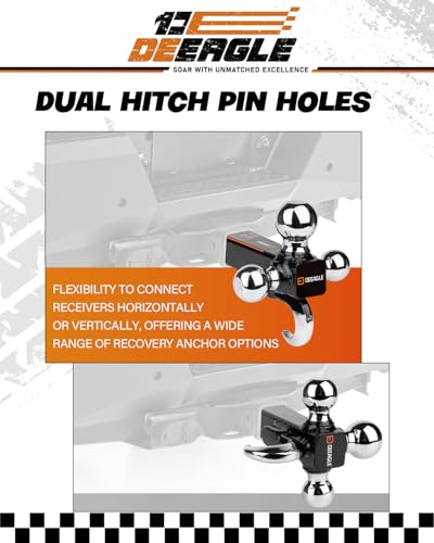 DEEAGLE 3 Ball Hitch with Hook, Tri Ball Hitch with 3.5” Hitch Pin Lock - style: Ball Hitch with Lock