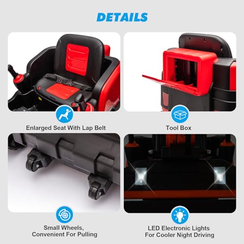 JOYLDIAS 360 Degree Rotating Ride On Excavator and Bulldozer - color: Red