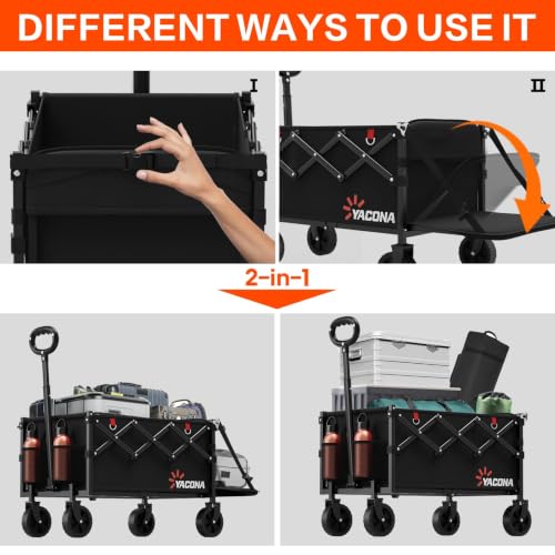 Yozoia Wagons Carts Foldable,120L Collapsible Wagon Cart with Wheels,Black - color: Black, size: 120L