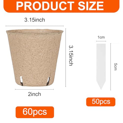 JNYONG 60 Packs 3.15 Inch Peat Pots,Garden Germination Nursery Pots
