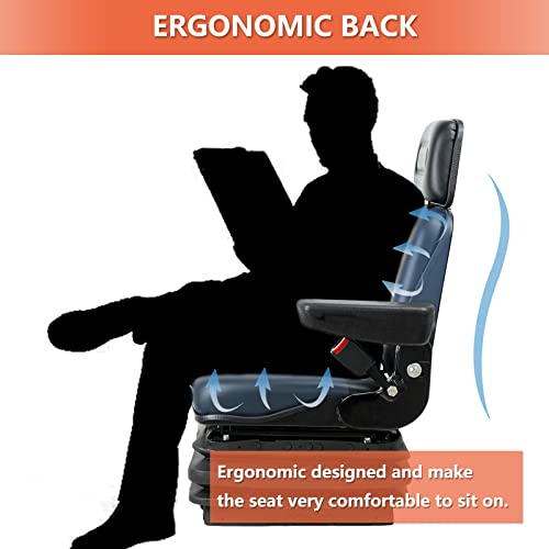 Universal Tractor Suspension Seat with Adjustable Angle Back,Armrest And Safety Belt,for Linde Forklift Tractor,Excavator Skid Loader Backhoe Dozer Telehandler