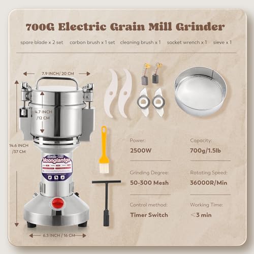 Moongiantgo Grain Mill Grinder Electric 700g Upright, 110V - size: 700g Upright