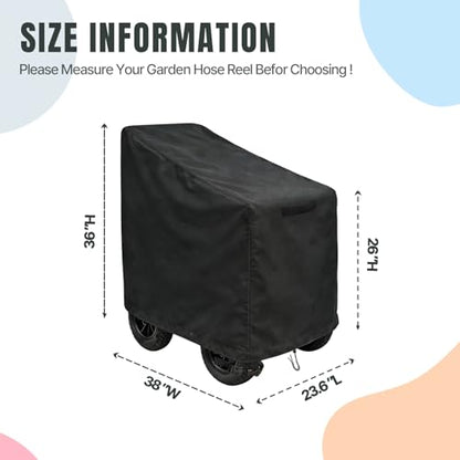 Hose Reel Cart Cover (38x23.6x26/36in,Black) - color: Black, size: 38x23.6x26/36in