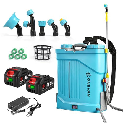 ONEVAN Battery Powered Backpack Sprayer 5.3 Gallon with 2X3.0A Batteries