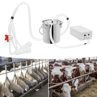 Electric Milking Machine for Cows and Goats, 3L Stainless Steel Milk Bucket, Adjustable Vacuum & Pulsation, Portable Cow Milker for Farm, Homestead, Dairy Use (3L) - size: 3L