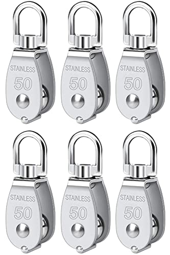 Pulley Block 304 Stainless Steel Rope Cable Pulleys - size: M50 6Pack