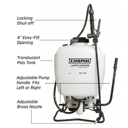 CHAPIN 60116 Backpack Sprayer – 4 Gallon Easy‑Pump Control - style: 4 Gallon