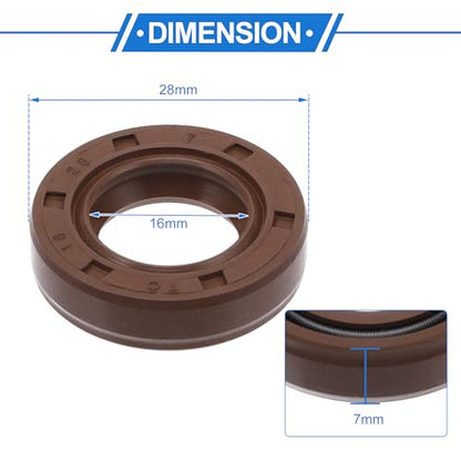 Universal Oil Seal TC Double Lip W Steel Spring Seal Ring Rotary Shaft Seal 16x28x7mm High Pressure FKM Rubber Brown 2 Pcs - size: 16x28x7mm