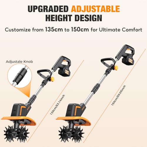 SOARFLY Cordless Tiller Cultivator for Gardening, 9" Width 6.6" Depth - size: 2.0AH Battery