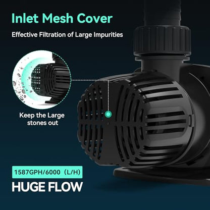 1587 GPH Pond Pump, 55W Submersible Water Pump with Control Panel