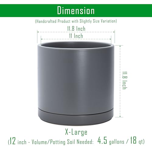 D'vine Dev 12 Inch Ceramic Planter Pot, Grey, 94-O-F-3 - color: Gray, size: X-Large