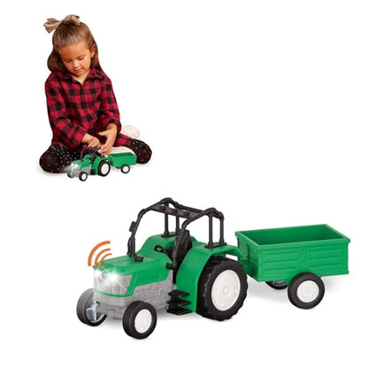 Driven by Battat Tractor Toy with Trailer, Lights and Sounds, 7-Inch, Micro - style: Tractor