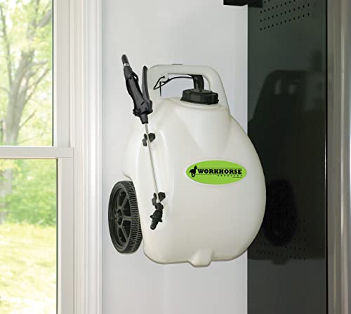 Workhorse Sprayers LG05SSG2 Rechargeable Spot Sprayer - White Portable Sprayer with Wheels, Vertical & Horizontal Stream Range, 5 Gallon Tank