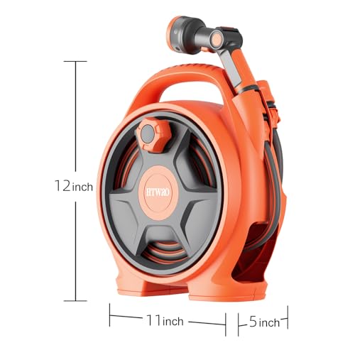 Retractable Garden Hose Reel,45+6FT Portable Hose Reel - color: Orange
