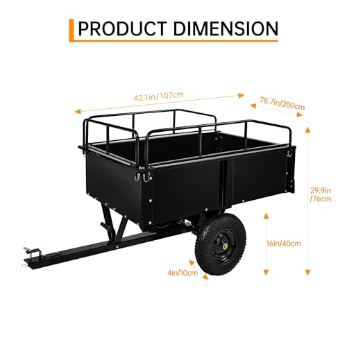 GarveeTech 750LBS Heavy Duty ATV Trailer Tow Behind Steel Dump Cart, 15 Cu. Ft Garden Utility Trailer with Removable Sides & Rear Hitch for Riding Lawn Mower Tractor, Black - size: 750 lbs