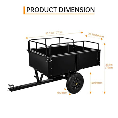 GarveeTech 750LBS Heavy Duty ATV Trailer Tow Behind Steel Dump Cart, 15 Cu. Ft Garden Utility Trailer with Removable Sides & Rear Hitch for Riding Lawn Mower Tractor, Black - size: 750 lbs