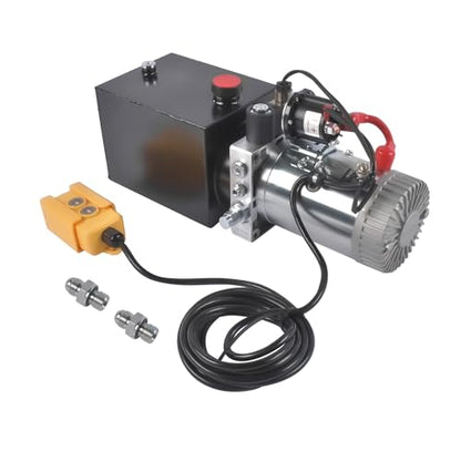 4 Quart Hydraulic Power Unit 1.6kW Power, 12V DC Single Acting Hydraulic Pump, 3200 PSI Max Pressure, for Dump Trailers, Car Lifts, DIY Hydraulic Systems, Steel (GC01) & Aluminium Alloy - size: 4 Quart；Single Acting