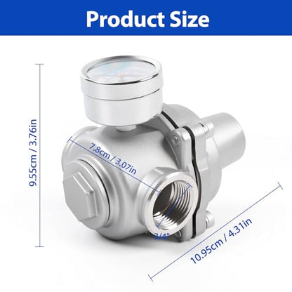 Water Pressure Regulator valve with Gauge, 3/4" NPT Adjustable RV Water Pressure Regulator, 304 Stainless Steel Water Pressure Reducing Valve for Garden, Home, Industrial Use - size: 0.75 Inch