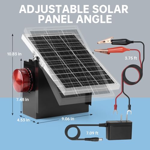 Solar Fence Charger with Warning Light, Briidea 1.2 Joule 10 Miles Solar Electric Fence Energizer, Dual Power Supply (Solar & AC Adapter), IP64 Waterproof for Livestock, Gardens, Pastures & Wildlife