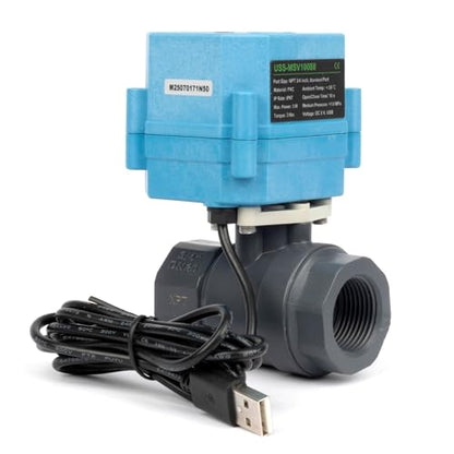 U.S. Solid WiFi Smart Motorized Ball Valve 3/4 inch NPT for Water Control & Irrigation, 2 Way PVC Electric Valve, USB Powered, LED Status Indicator, Flow Direction Window, Remote On/Off Control - size: 3/4 Inch