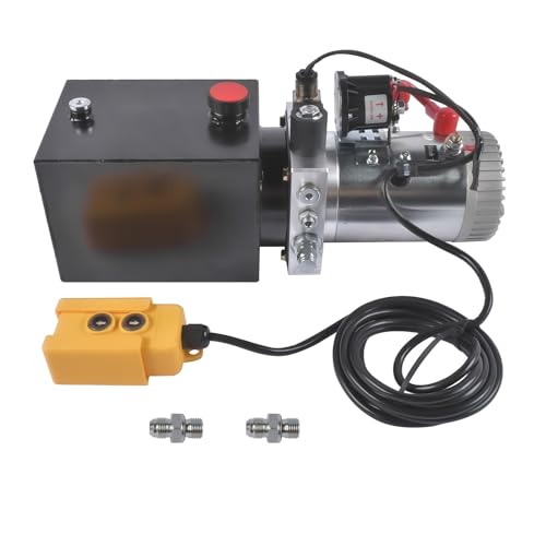 4 Quart Hydraulic Power Unit 1.6kW Power, 12V DC Single Acting Hydraulic Pump, 3200 PSI Max Pressure, for Dump Trailers, Car Lifts, DIY Hydraulic Systems, Steel (GC01) & Aluminium Alloy - size: 4 Quart；Single Acting
