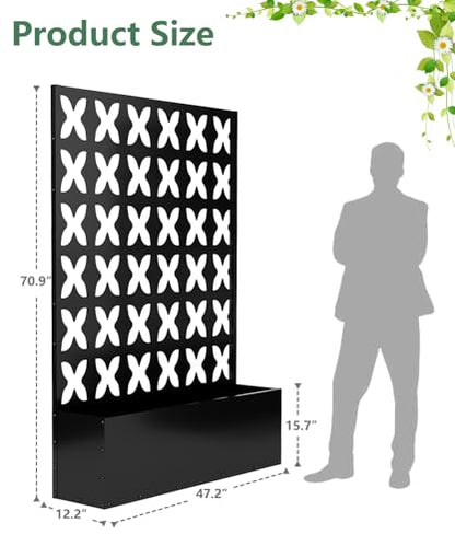 2PCS Metal Planter Box with Trellis,70.9"x47.2"x15.7" Raised Garden Bed with Drainage Holes, Privacy Planters for Outdoor Garden Bed for Climbing Plants,Vegetables,and Vines, Black-X - color: Black