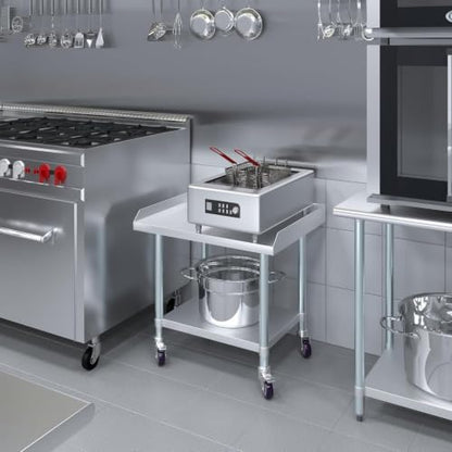 Stainless Steel Rolling Equipment Grill Table Stand | 30" x 30" Work Table with Undershelf & 4 Casters (2 with Brakes) | Heavy-Duty Mobile Table for Kitchen or Utility Use