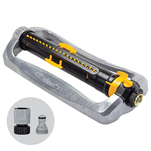 Melnor Metal Oscillating Sprinkler 4500 Sq Ft: Flow, Width, Range Adjust - size: 3-Way Adjustable, style: Metal Base