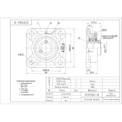 PGN UCF201-8 (2 Pack) Square Flange Bearing 1/2" Bore - size: 2, style: UCF201-8
