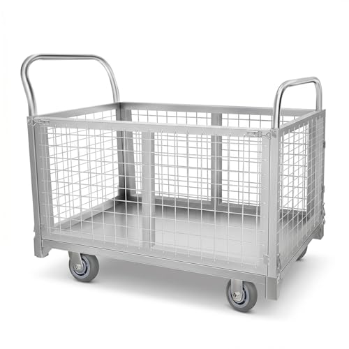 39x24 Inch Foldable Mesh Cage Cart 1800 LBS Heavy Duty 4-Wheel Utility Wagon with Large Capacity Design