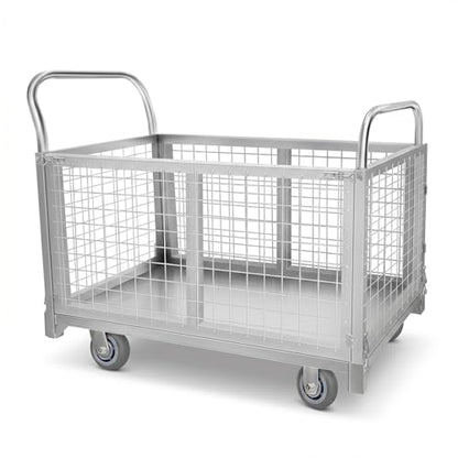 Heavy Duty Foldable Mesh Cage Wagon 39"x24" 1800 LBS 4-Wheel Flat Bed Cart with Weather-Resistant Construction