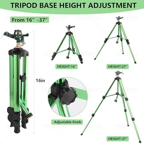 Green Zinc Alloy Water Bird Sprinkler, Heavy Duty Tripod Base Garden Sprinkler, 360 Degree Large Area Irrigation, Durable Flip Lock Legs & Adjustable Nozzle, 1 Pack