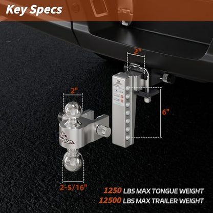 Adjustable Aluminum Hitch Mount for 2" Receiver, 6" Drop/Rise - size: 2" Receiver – 6" Drop/Rise