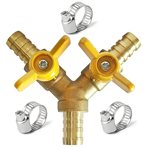 Uenede Brass 1/2 Inch Barb Ball Valve with 2-switch 3-way Y-shaped, 1PCS - size: 1/2"-1PCS