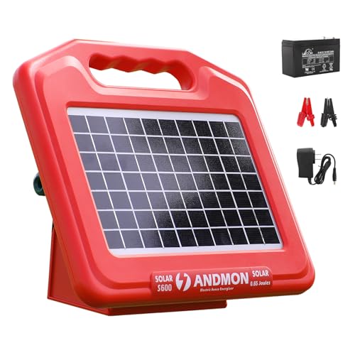 ANDMON S600 Solar Electric Fence Charger - 35 Mile Range, 0.65 Joules Powerful Solar Fence Charger, Ideal for Livestock and Garden Protection - size: S600